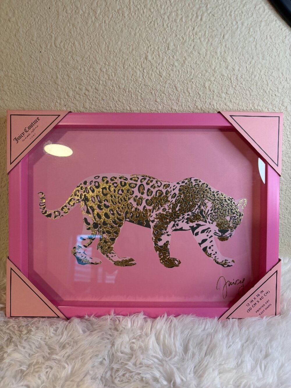 Juicy Couture Leopard Wall Art Pink Gold Animal Print Glam Decor 12x16 NWT